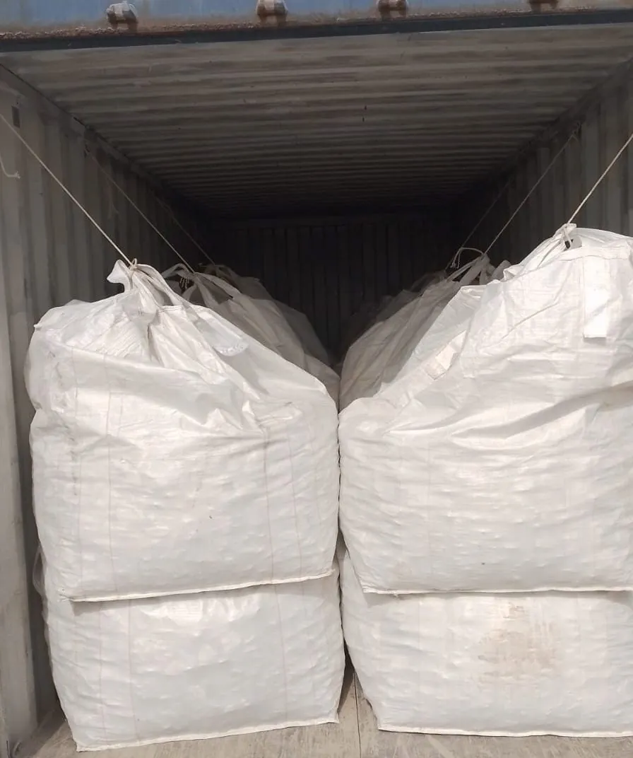 Two white jumbo bags loaded in a shipping container.