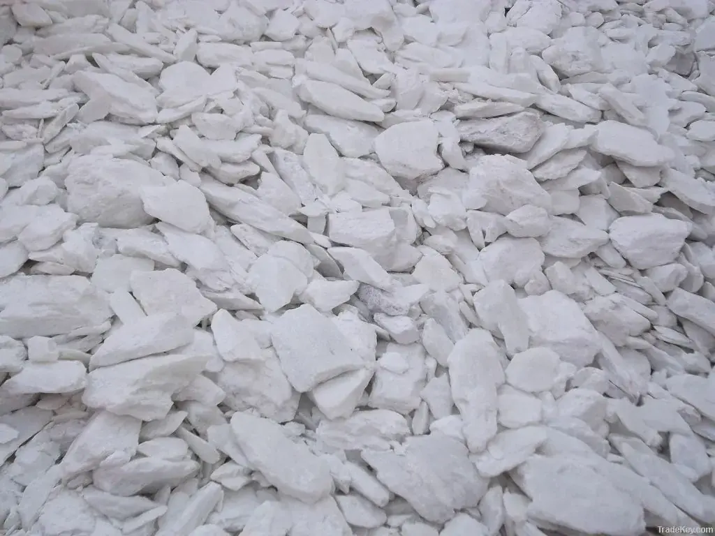 Full-frame view of flaky white talc lumps.